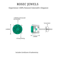 Round cut 5mm real emerald stud earrings by Rosec Jewels featuring vibrant green gemstones and classic silver settings.