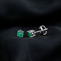 Round cut 5 mm real emerald stud earrings by Rosec Jewels, featuring vibrant green gemstones set in a classic earring style.