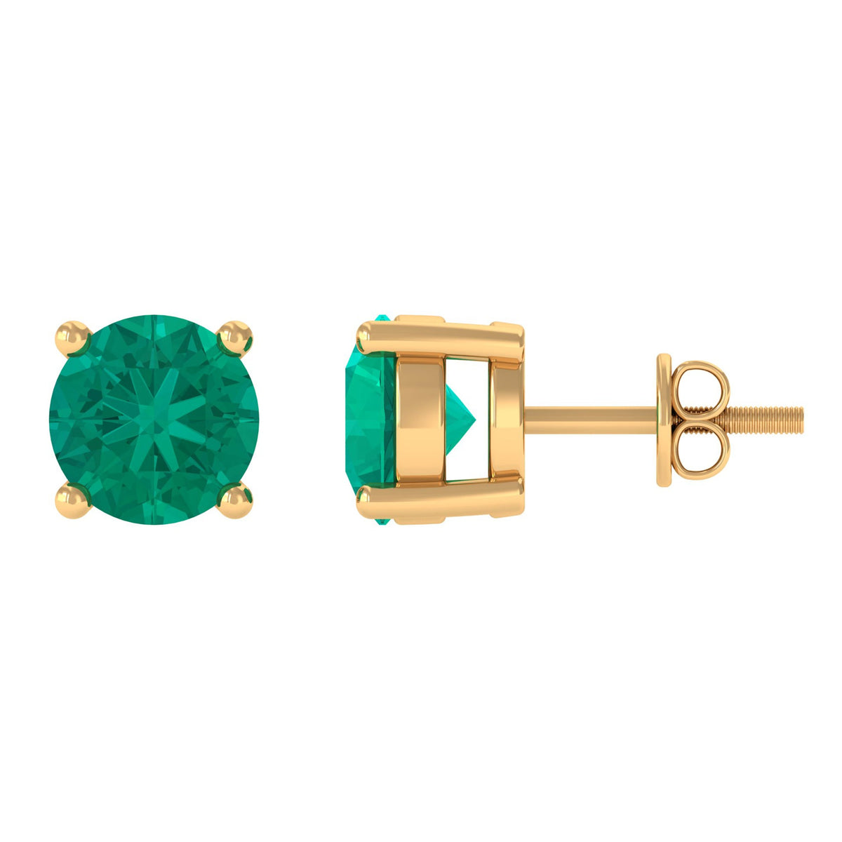 Round cut 5 mm real emerald stud earrings, crafted by Rosec Jewels with vibrant green gemstones and silver settings.