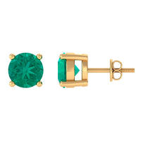 Round cut 5 mm real emerald stud earrings, crafted by Rosec Jewels with vibrant green gemstones and silver settings.