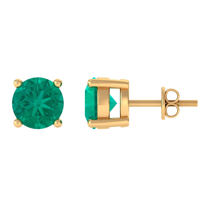 Round cut 5 mm real emerald stud earrings, crafted by Rosec Jewels with vibrant green gemstones and silver settings.