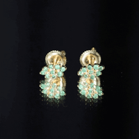 Natural Round Emerald Cluster Stud Earrings With Screw Back