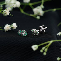 Natural Round Emerald Cluster Stud Earrings With Screw Back