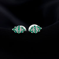 Natural Round Emerald Cluster Stud Earrings With Screw Back
