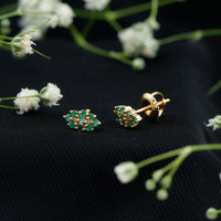 Natural Round Emerald Cluster Stud Earrings With Screw Back