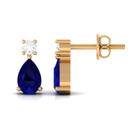 Pear Cut Blue Sapphire Diamond Two Stone Stud Earrings