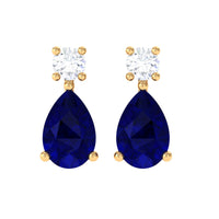 Pear Cut Blue Sapphire Diamond Two Stone Stud Earrings