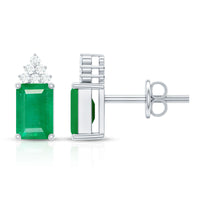 Genuine 1.32 carat emerald cut emerald stud earrings with diamond cluster from Rosec Jewels, showcasing elegant jewelry design.