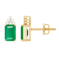 Genuine 1.32 Carat Emerald Cut Emerald Stud Earrings with Diamond Cluster by Rosec Jewels, showcasing elegant gemstone and diamond design.