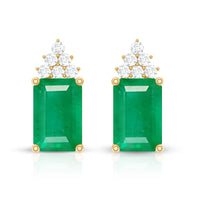 Genuine 1.32 carat emerald cut emerald stud earrings with diamond cluster from Rosec Jewels, featuring elegant gemstone and diamond accents.
