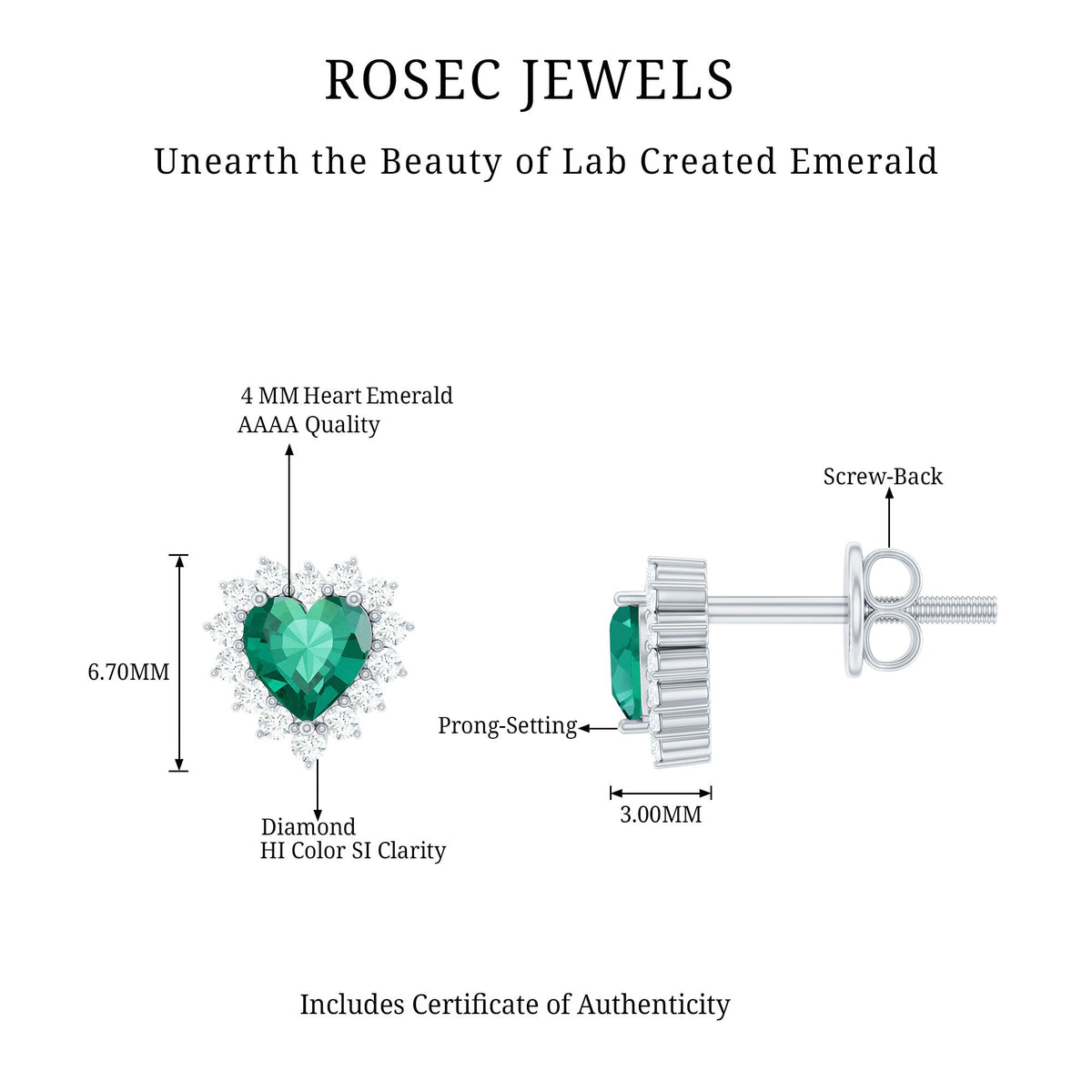 Heart Shaped Lab Created Emerald and Diamond Halo Stud Earrings