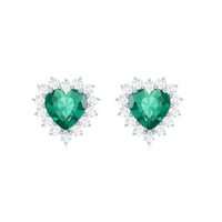 Heart Shaped Lab Created Emerald and Diamond Halo Stud Earrings