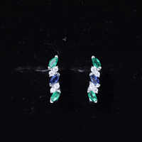 Marquise Cut Lab Created Blue Sapphire and Emerald Hoop Earrings with Moissanite