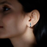 Certified Lab Grown Emerald and Sapphire Hoop Earrings in Sterling Silver