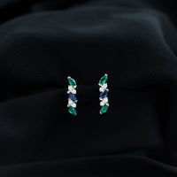 Marquise Cut Lab Created Blue Sapphire and Emerald Hoop Earrings with Moissanite