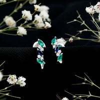 Certified Lab Grown Emerald and Sapphire Hoop Earrings in Sterling Silver