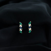 Marquise Cut Lab Created Blue Sapphire and Emerald Hoop Earrings with Moissanite