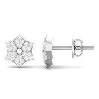 Certified Real Diamond Flower Earrings with Screw Back