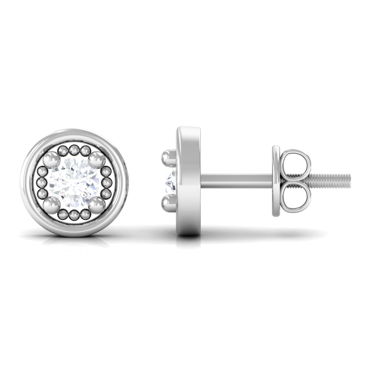 Genuine Diamond Vintage Stud Earrings with Screw Back