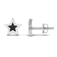 Natural Diamond Star Earrings with Black Enamel