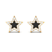 Natural Diamond Star Earrings with Black Enamel