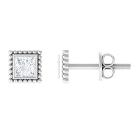 1/4 CT Real Diamond Solitaire Gold Beaded Stud Earrings