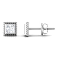 1/4 CT Real Diamond Solitaire Gold Beaded Stud Earrings
