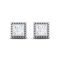 1/4 CT Real Diamond Solitaire Gold Beaded Stud Earrings