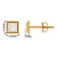 1/4 CT Real Diamond Solitaire Gold Beaded Stud Earrings