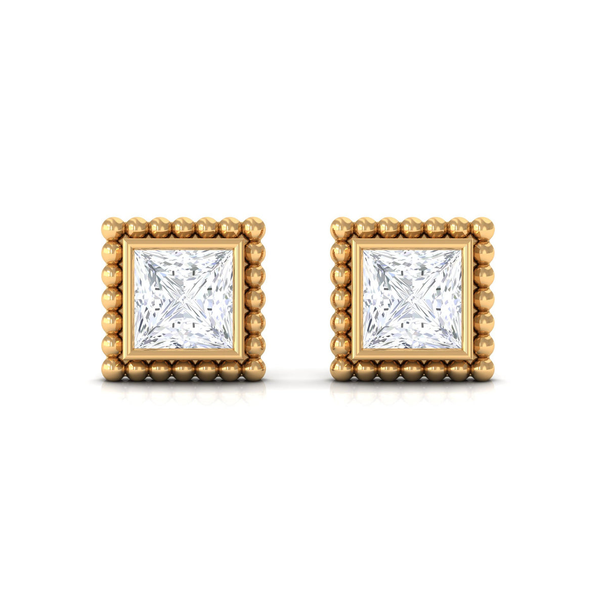 1/4 CT Real Diamond Solitaire Gold Beaded Stud Earrings