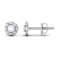 Natural Diamond Cute Flower Stud Earrings with Screw Back