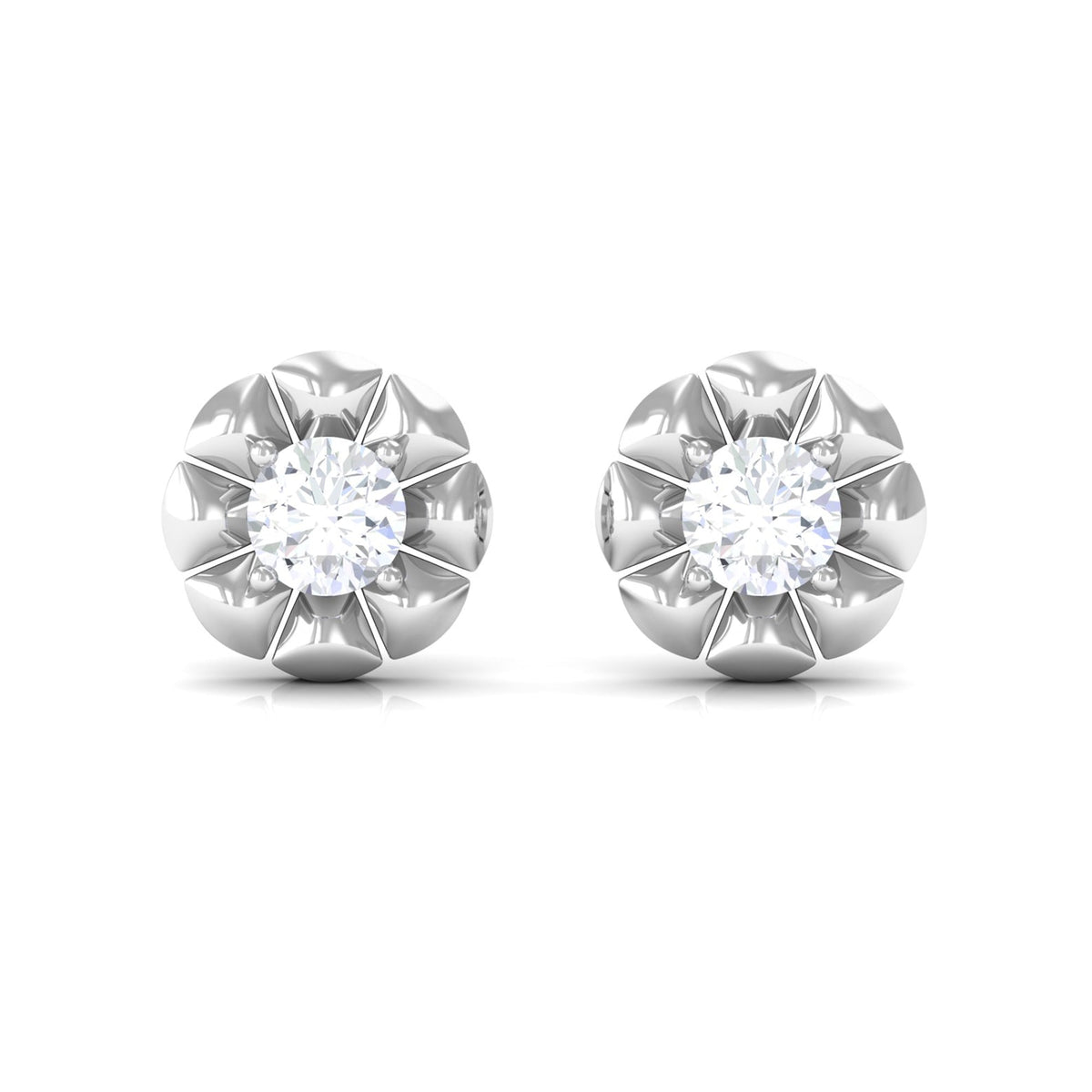 Natural Diamond Cute Flower Stud Earrings with Screw Back