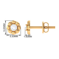 Natural Diamond Cute Flower Stud Earrings with Screw Back