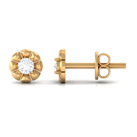 Natural Diamond Cute Flower Stud Earrings with Screw Back