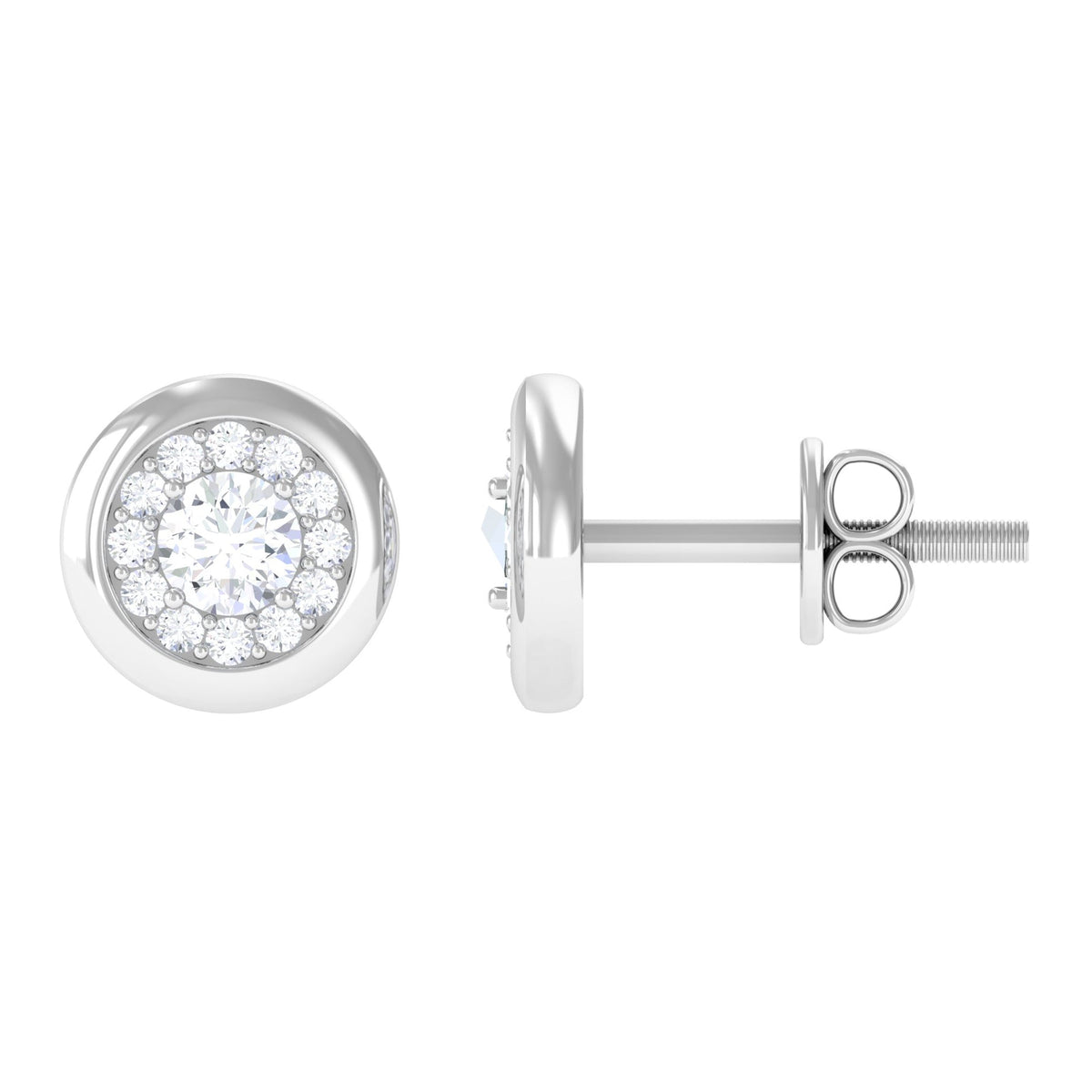 Certified Real Diamond Cluster Stud Earrings with Screw Back