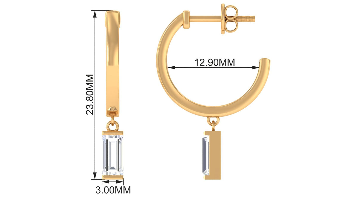 Natural Baguette Diamond Drop Hoop Earrings