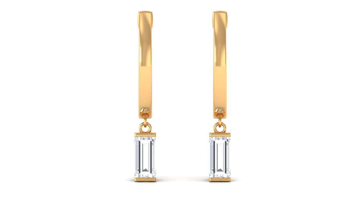 Natural Baguette Diamond Drop Hoop Earrings