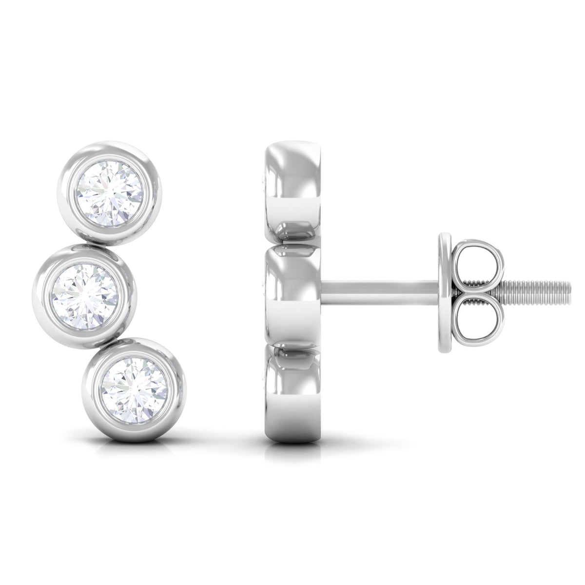 1/2 CT Bezel Set Round Moissanite Three Stone Stud Earrings