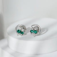 Lab Created Emerald Cat and Moon Stud Earrings