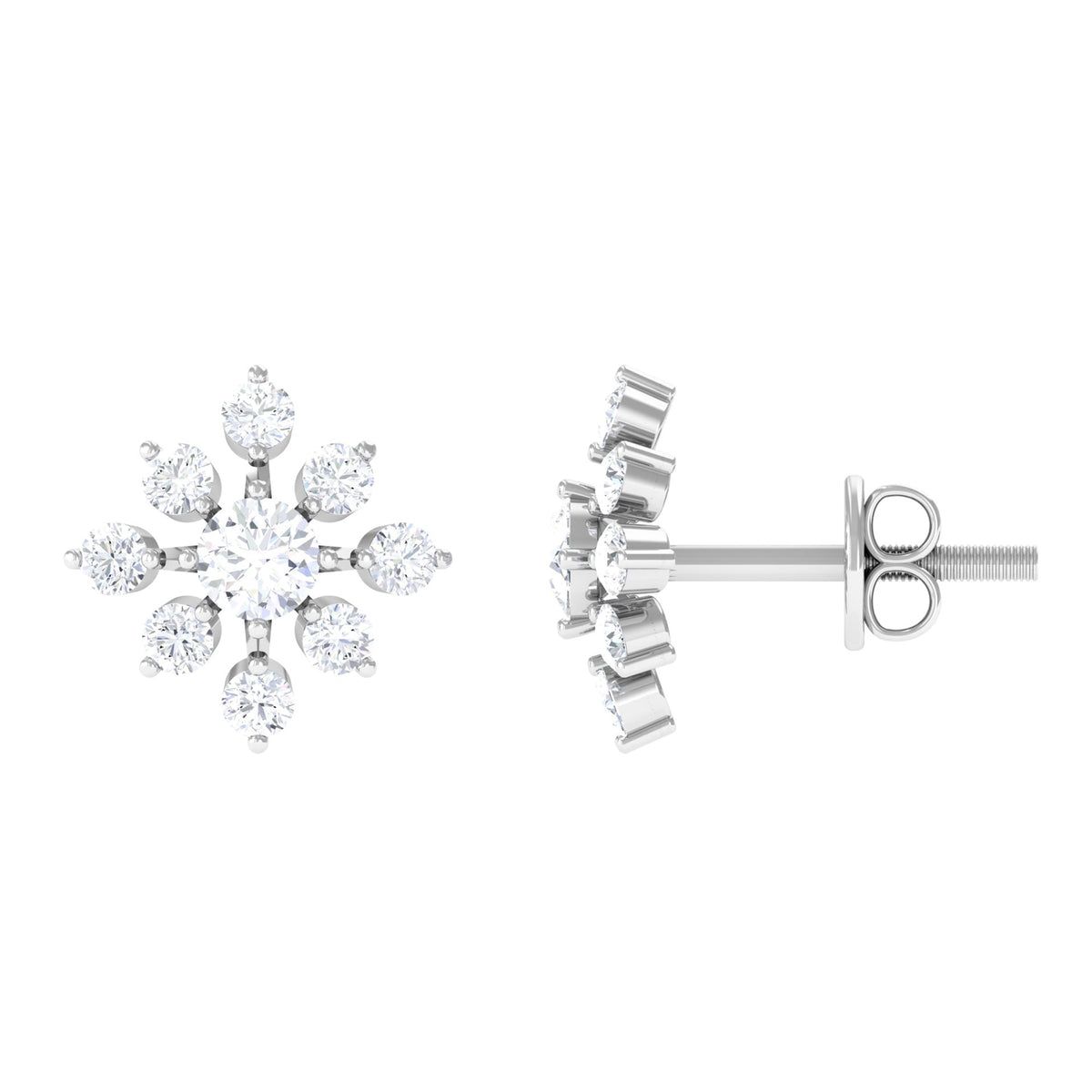 Certified Moissanite Floral Stud Earrings for Women