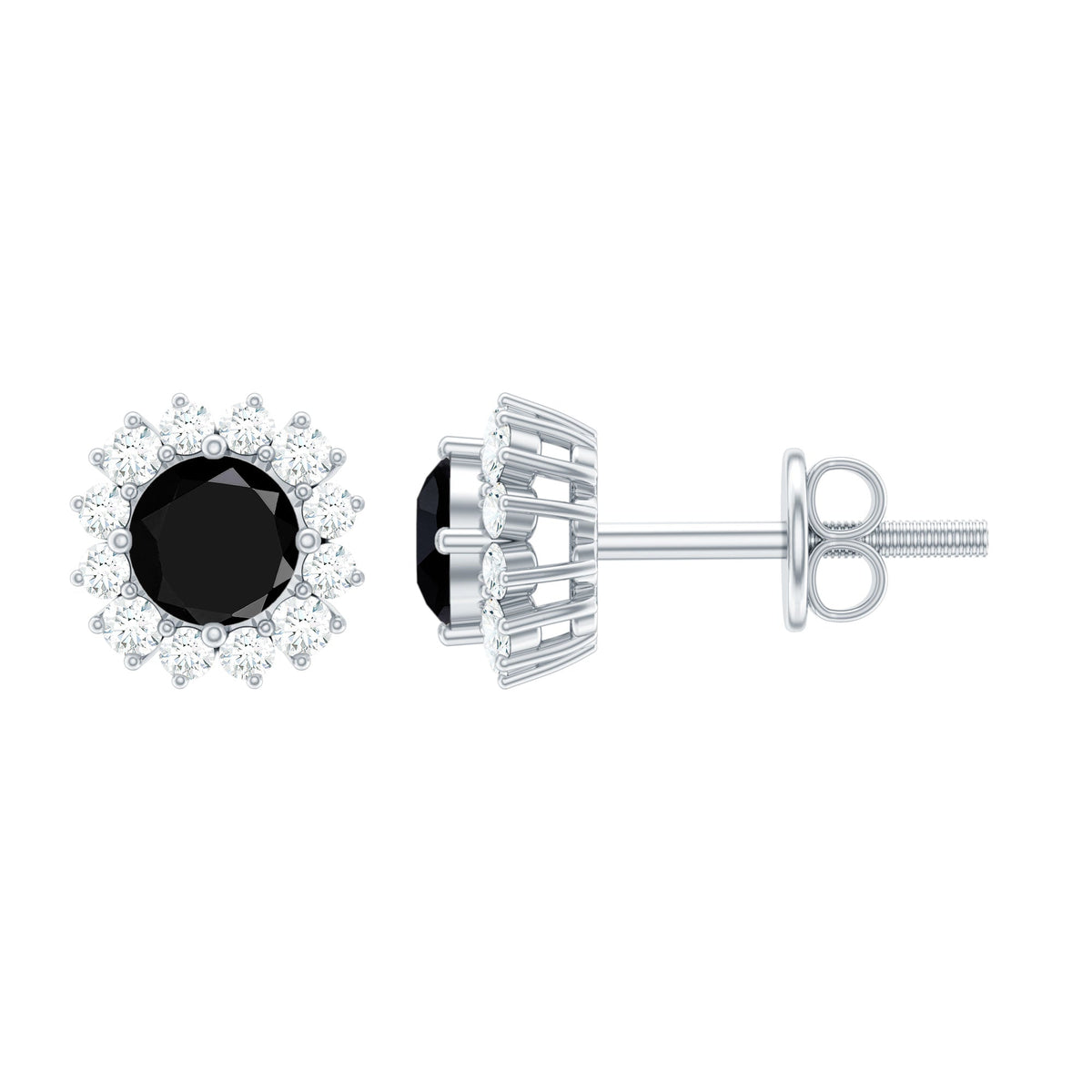 0.44 Carat Black Onyx and Diamond Halo Stud Earrings
