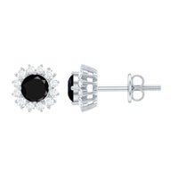 0.44 Carat Black Onyx and Diamond Halo Stud Earrings
