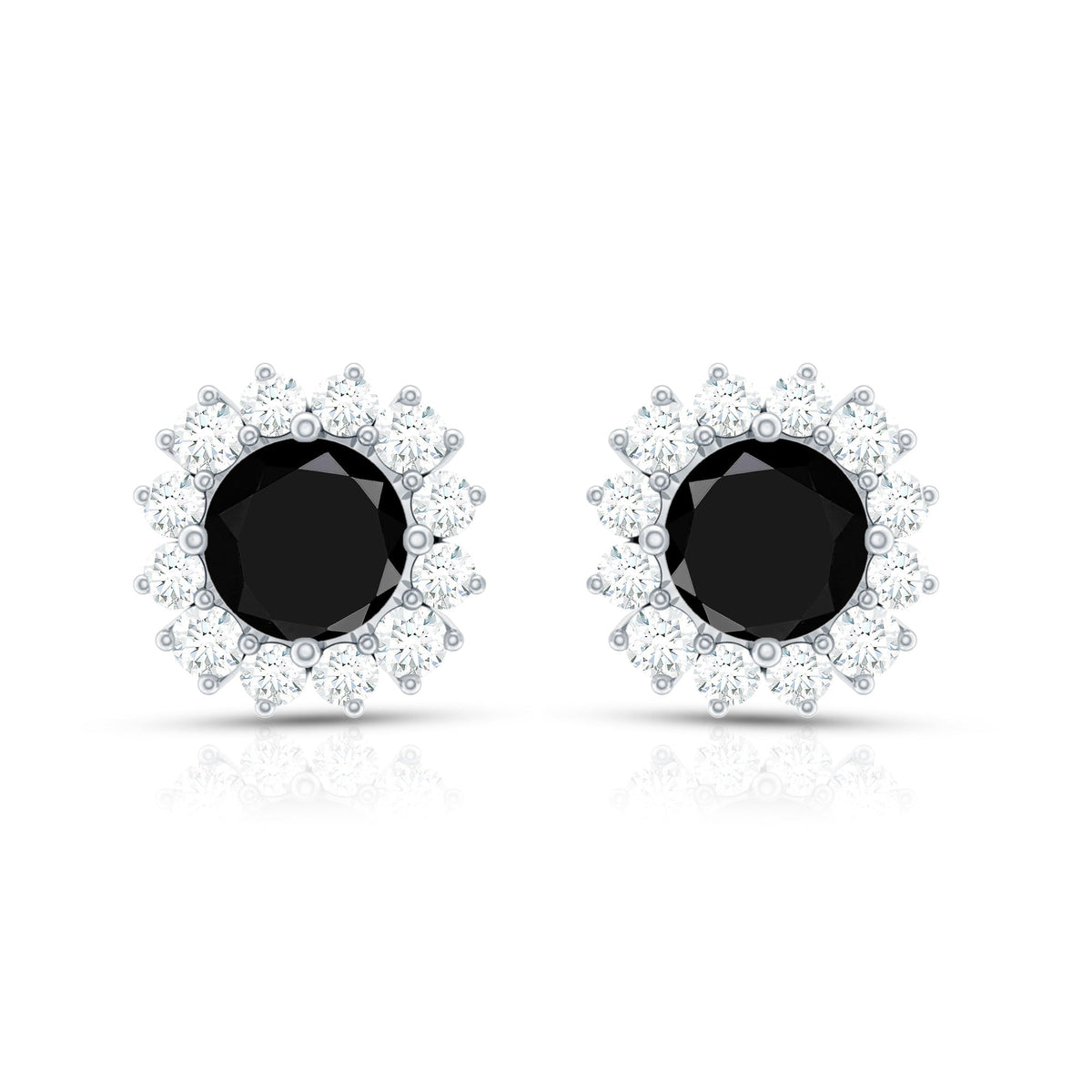 0.44 Carat Black Onyx and Diamond Halo Stud Earrings