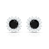 0.44 Carat Black Onyx and Diamond Halo Stud Earrings
