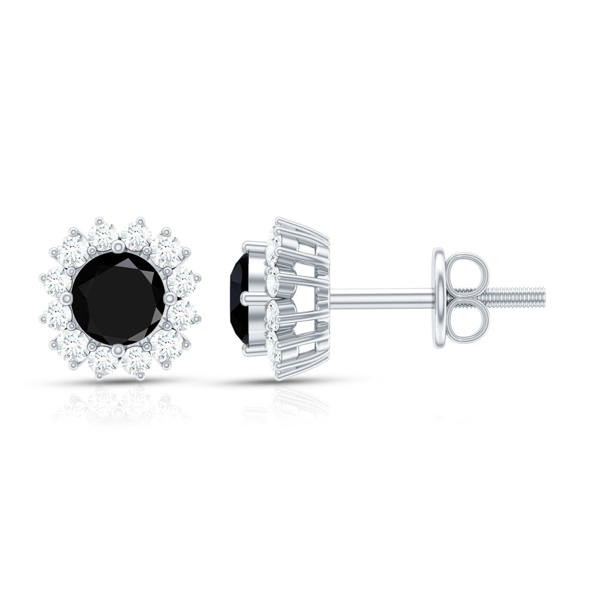 0.44 Carat Black Onyx and Diamond Halo Stud Earrings