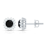 0.44 Carat Black Onyx and Diamond Halo Stud Earrings