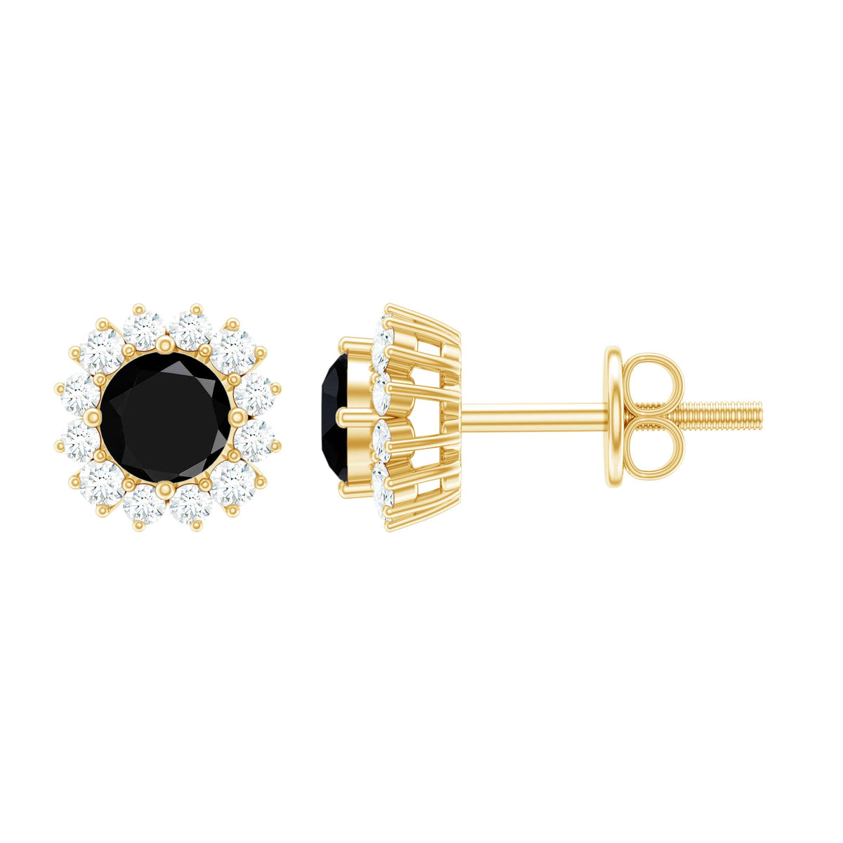 0.44 Carat Black Onyx and Diamond Halo Stud Earrings