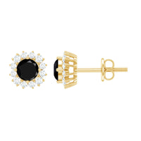 0.44 Carat Black Onyx and Diamond Halo Stud Earrings