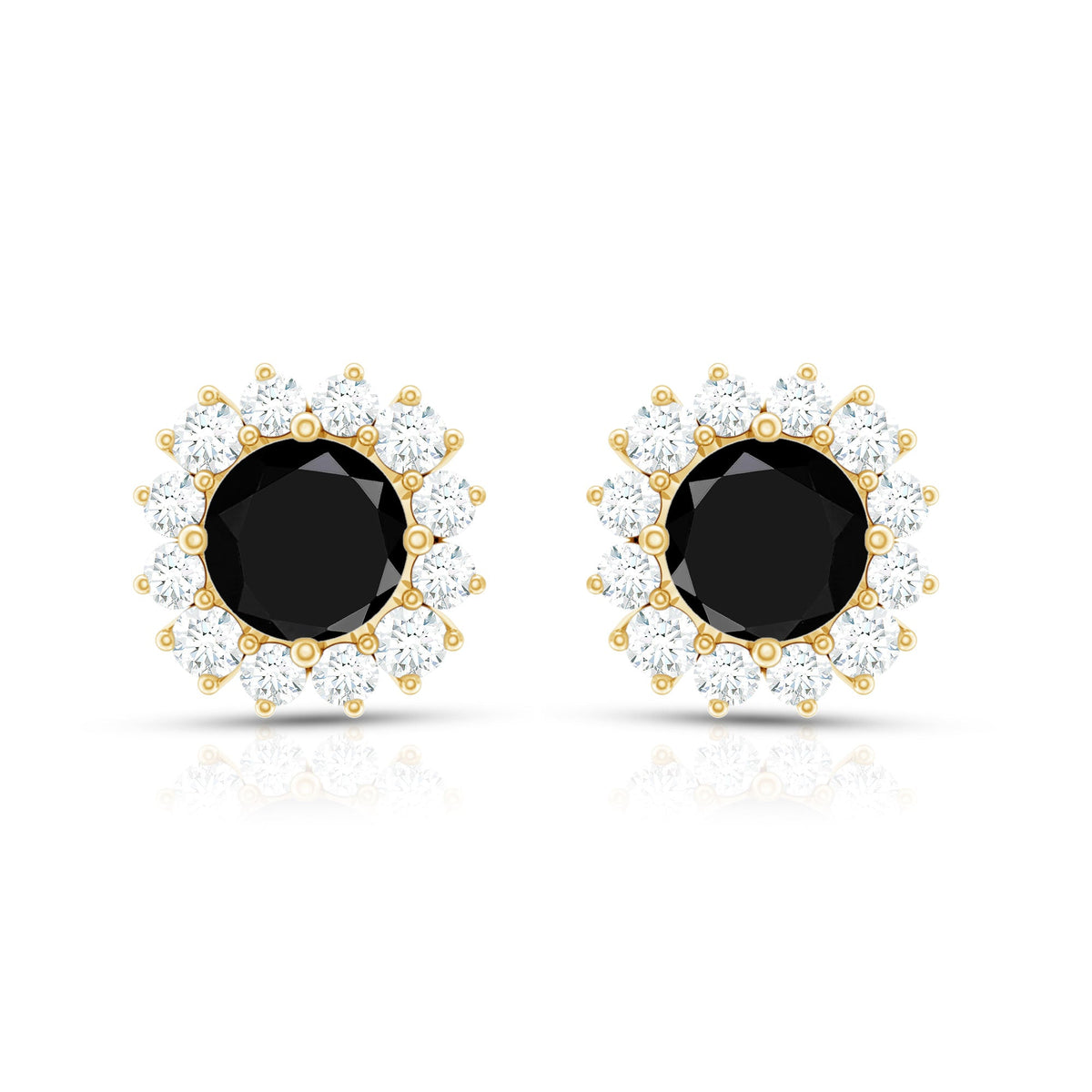 0.44 Carat Black Onyx and Diamond Halo Stud Earrings