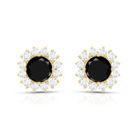 0.44 Carat Black Onyx and Diamond Halo Stud Earrings